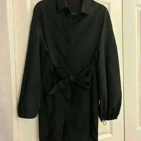 PRETTYLITTLETHING Black button up oversized shirt bow Dress - Picture 3 of 7